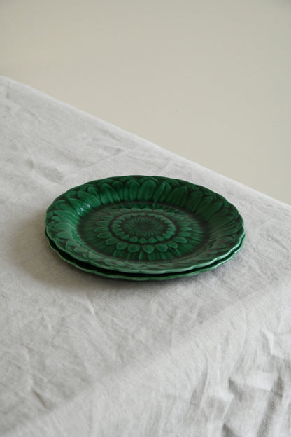 Pair Wedgwood Green Majolica Sunflower Side Plates