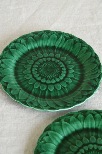 Pair Wedgwood Green Majolica Sunflower Side Plates