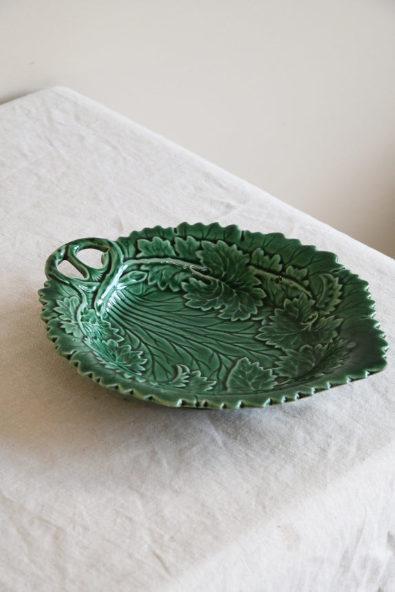 Pair Green Majolica Leaf Plates