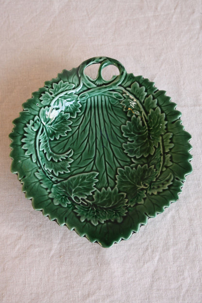 Pair Green Majolica Leaf Plates