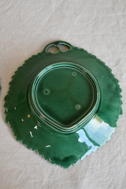 Pair Green Majolica Leaf Plates