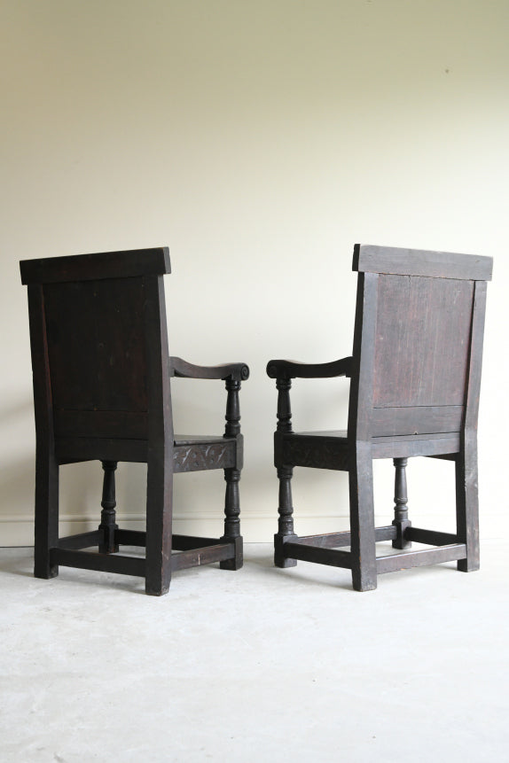 Pair 17th Century Style Wainscot Chairs