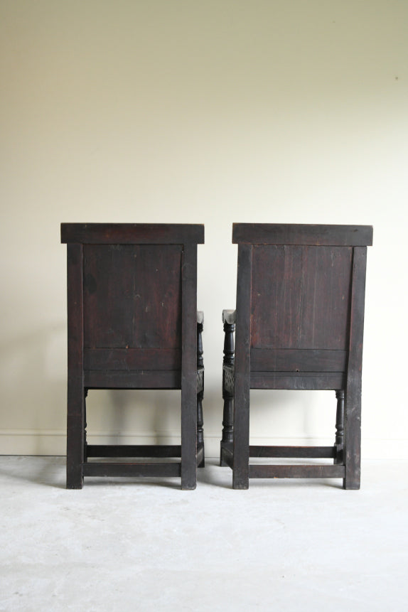 Pair 17th Century Style Wainscot Chairs