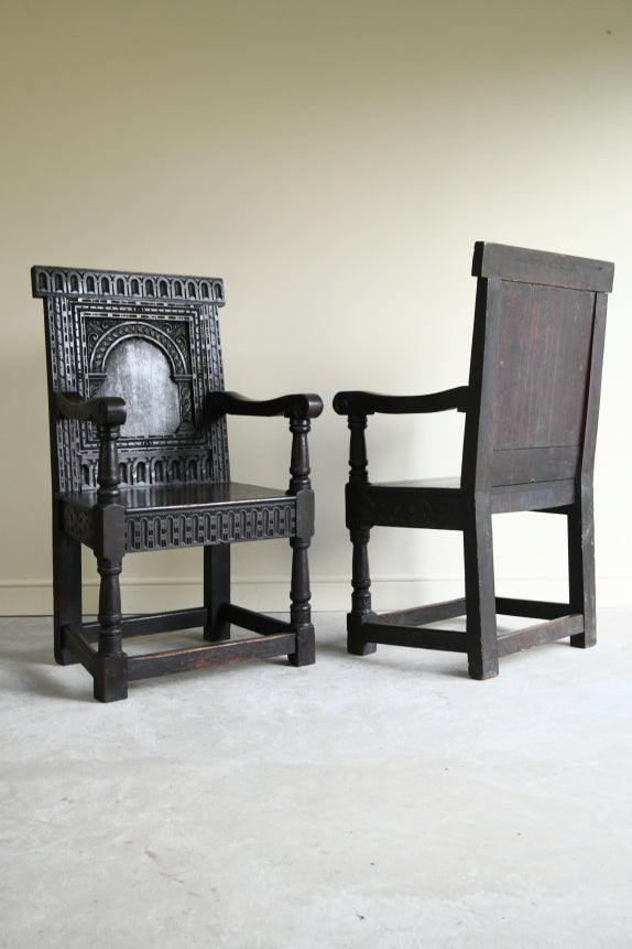 Pair 17th Century Style Wainscot Chairs