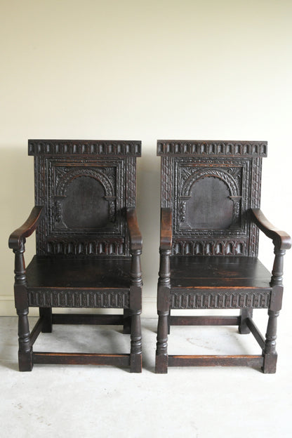 Pair 17th Century Style Wainscot Chairs