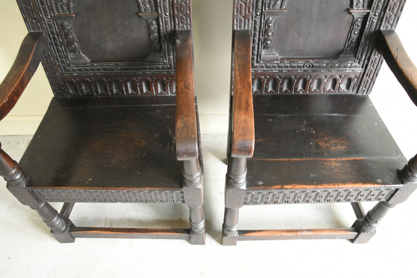 Pair 17th Century Style Wainscot Chairs