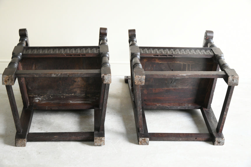 Pair 17th Century Style Wainscot Chairs