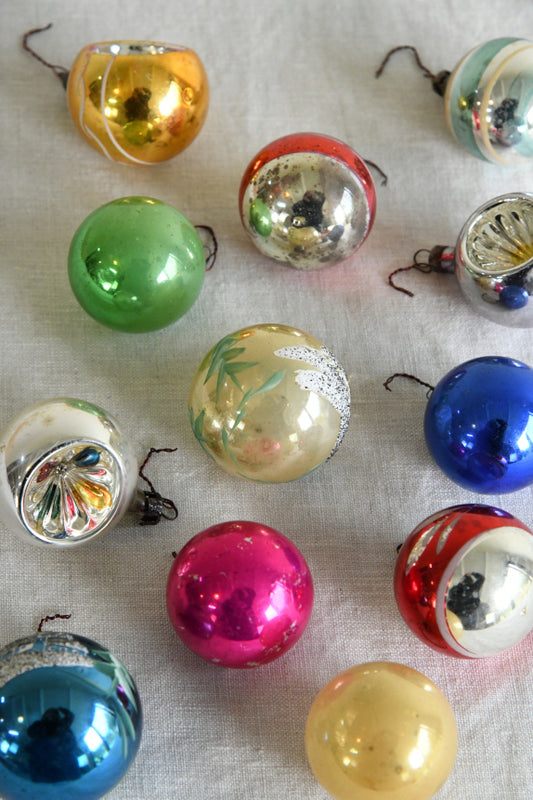 12 Vintage Glass Christmas Tree Ornaments