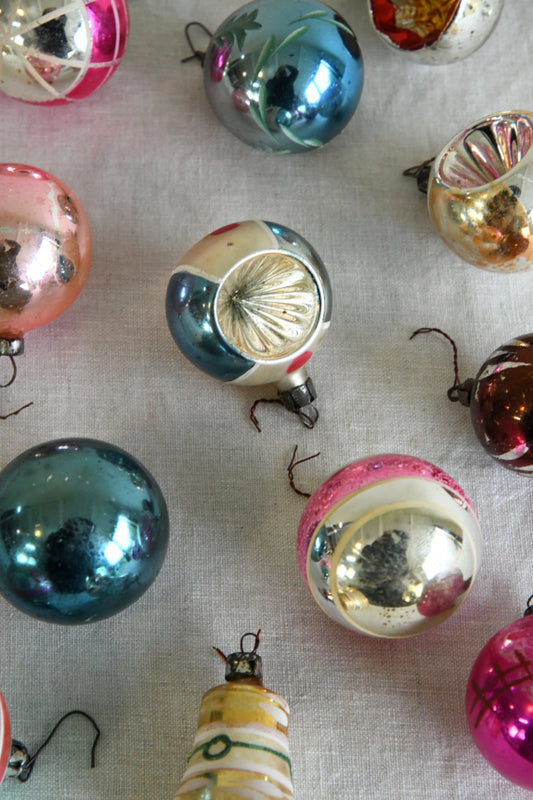 12 Vintage Glass Christmas Tree Baubles