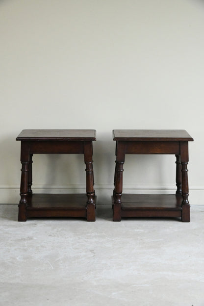 Pair Oak Joint Stools Bedside Tables