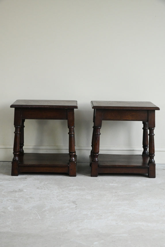 Pair Oak Joint Stools Bedside Tables