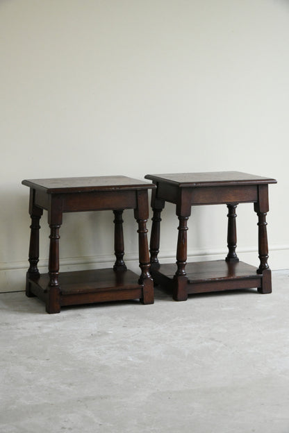 Pair Oak Joint Stools Bedside Tables