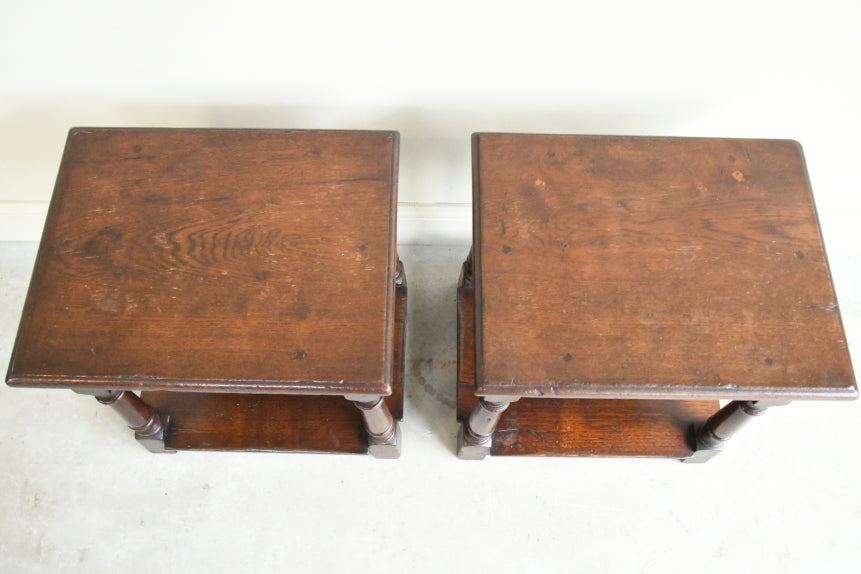 Pair Oak Joint Stools Bedside Tables