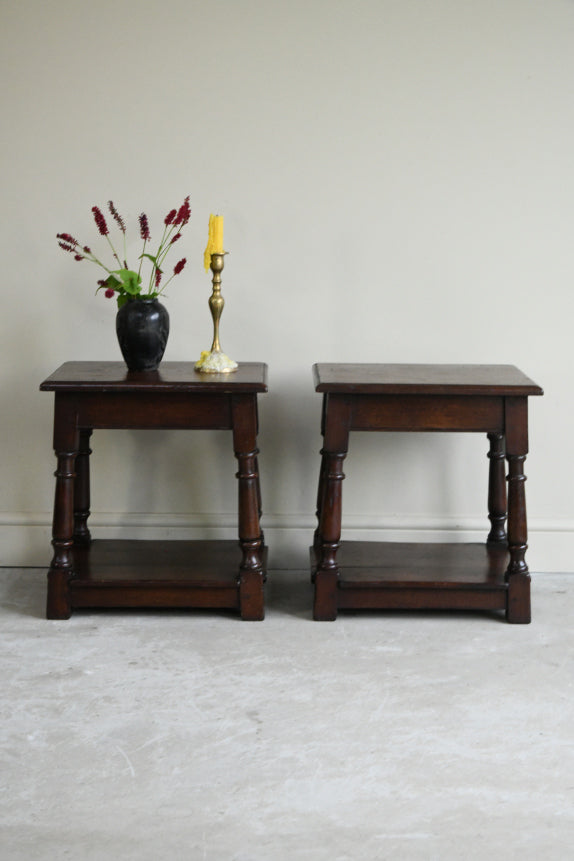 Pair Oak Joint Stools Bedside Tables