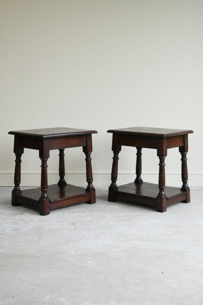 Pair Oak Joint Stools Bedside Tables