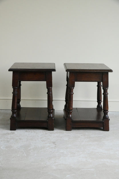 Pair Oak Joint Stools Bedside Tables