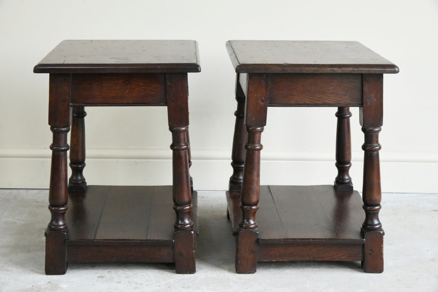 Pair Oak Joint Stools Bedside Tables