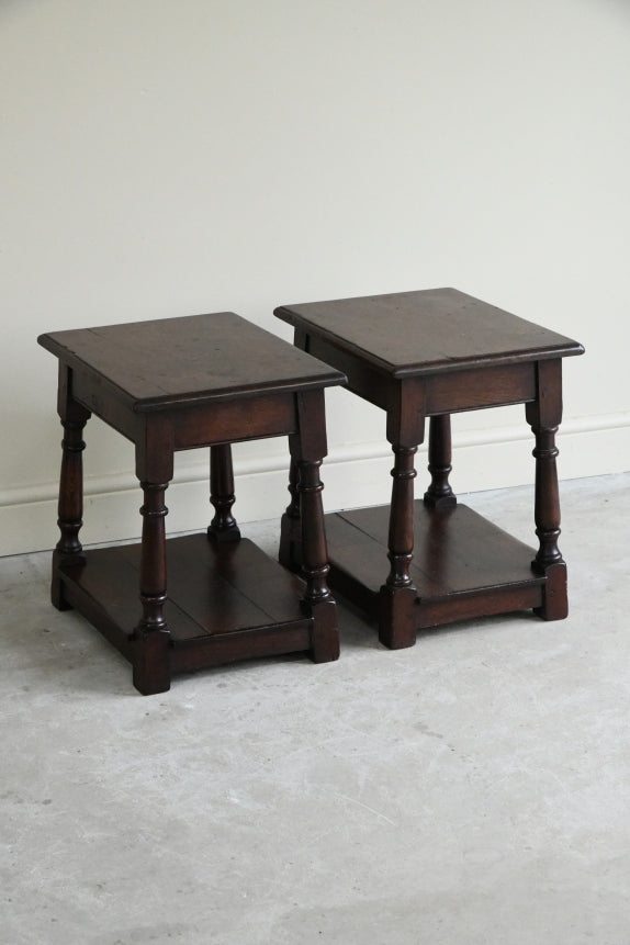 Pair Oak Joint Stools Bedside Tables