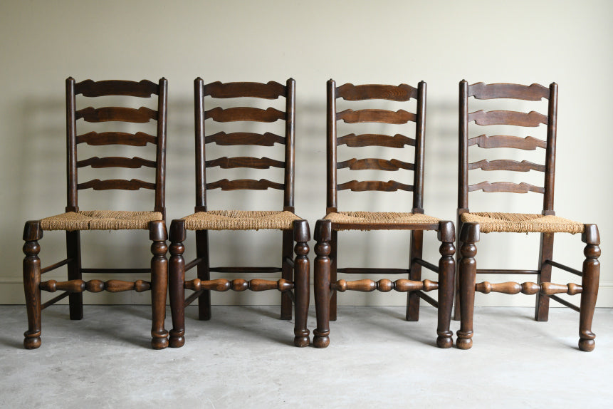 Set 4 Country Style Oak Ladderback Dining Chairs