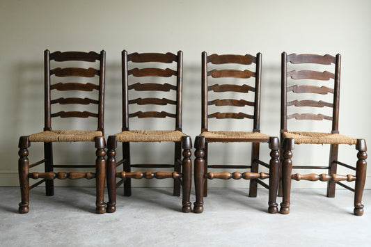 Set 4 Country Style Oak Ladderback Dining Chairs