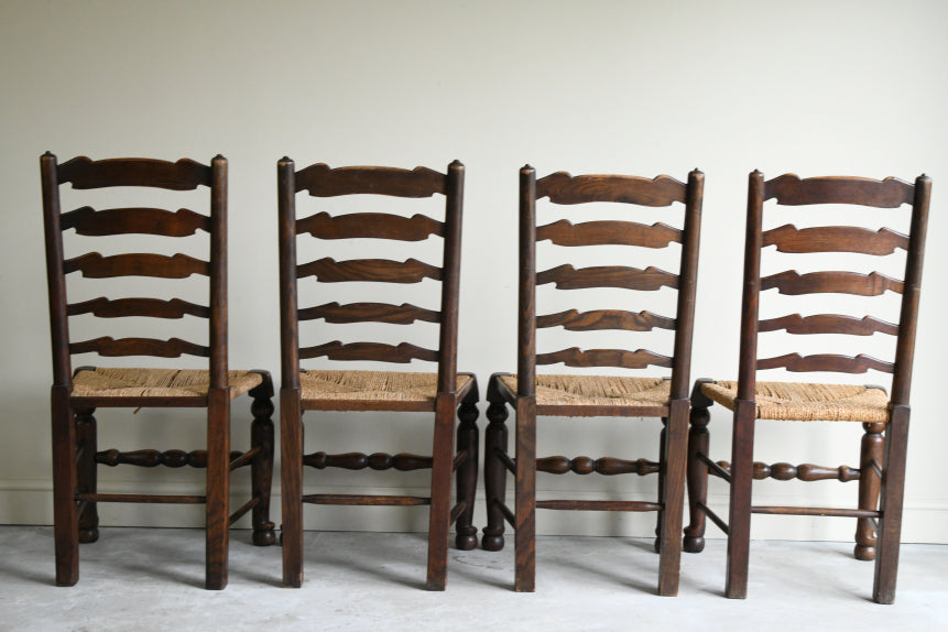 Set 4 Country Style Oak Ladderback Dining Chairs