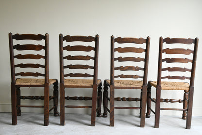 Set 4 Country Style Oak Ladderback Dining Chairs