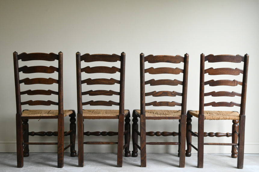 Set 4 Country Style Oak Ladderback Dining Chairs