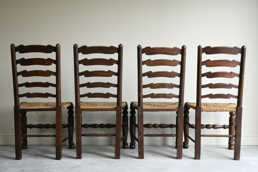 Set 4 Country Style Oak Ladderback Dining Chairs