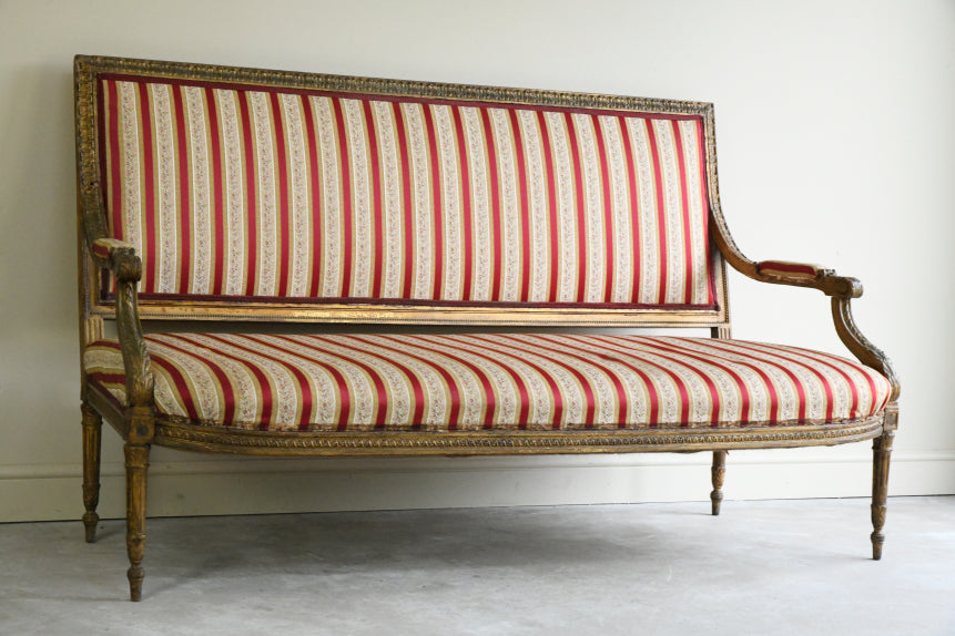 French Upholstered Gilt Wood Sofa