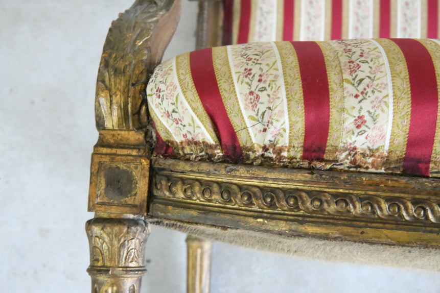 French Upholstered Gilt Wood Sofa