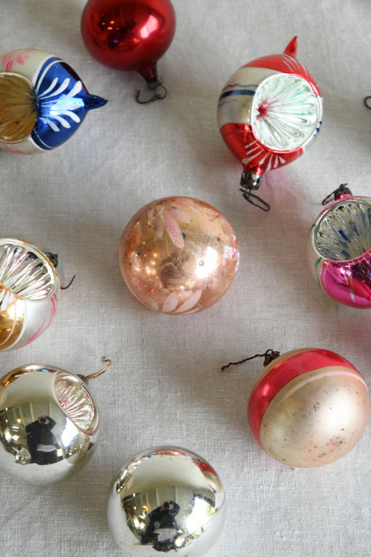 12 Vintage Glass Christmas Tree Baubles