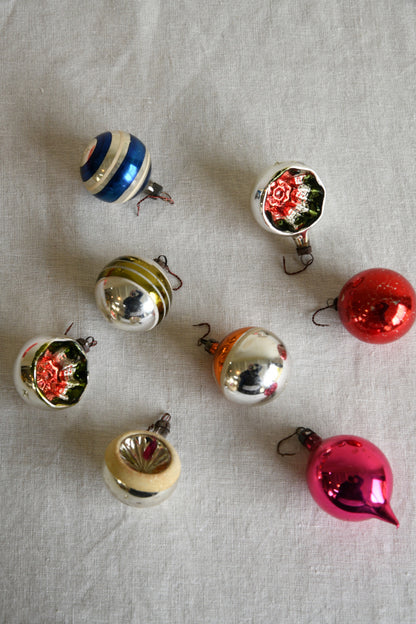 8 Vintage Glass Christmas Tree Baubles