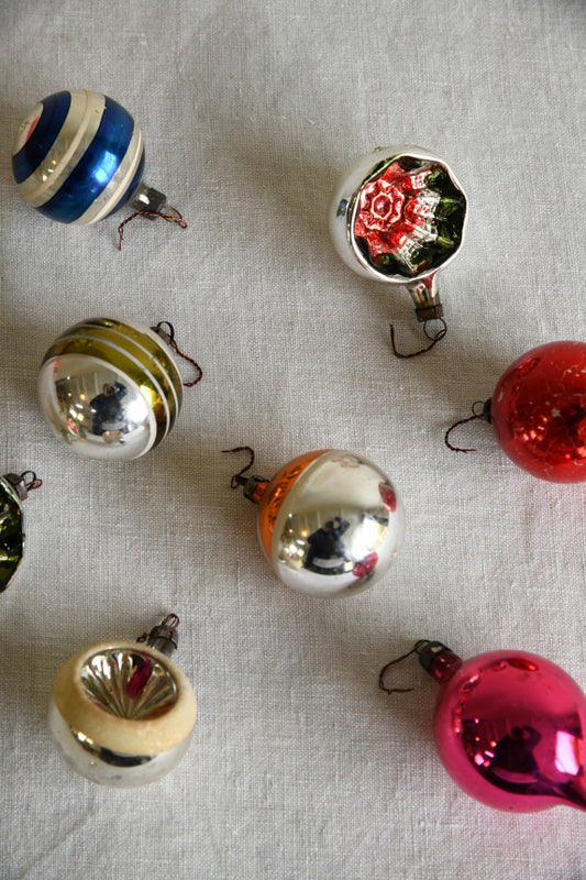 8 Vintage Glass Christmas Tree Baubles