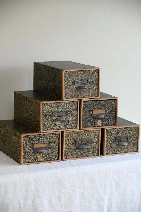 6 Vintage Canto Faux Croc Skin Index Card Filing Drawers