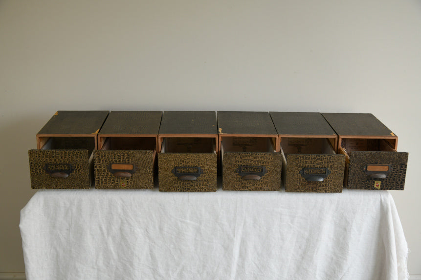 6 Vintage Canto Faux Croc Skin Index Card Filing Drawers