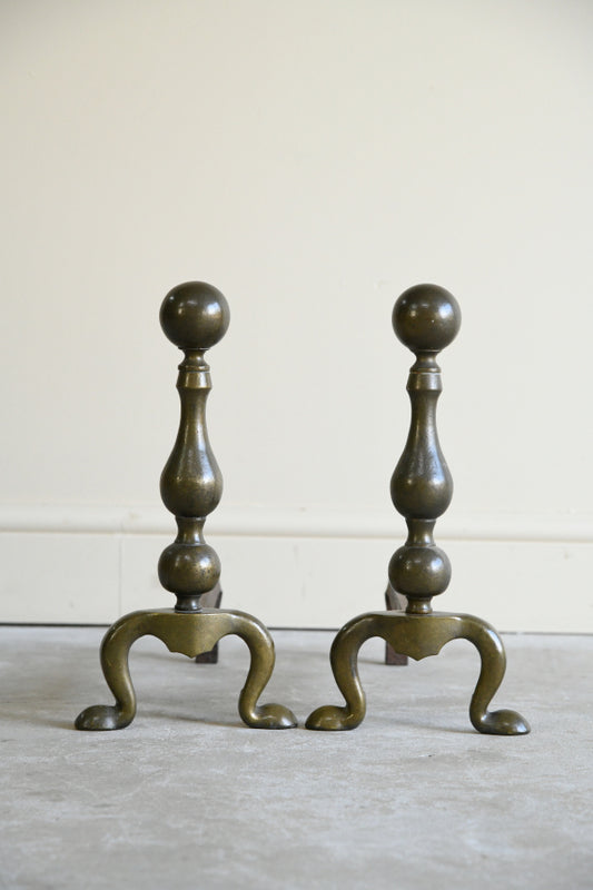 Pair Traditional Style Brass Andirons Fire Dogs