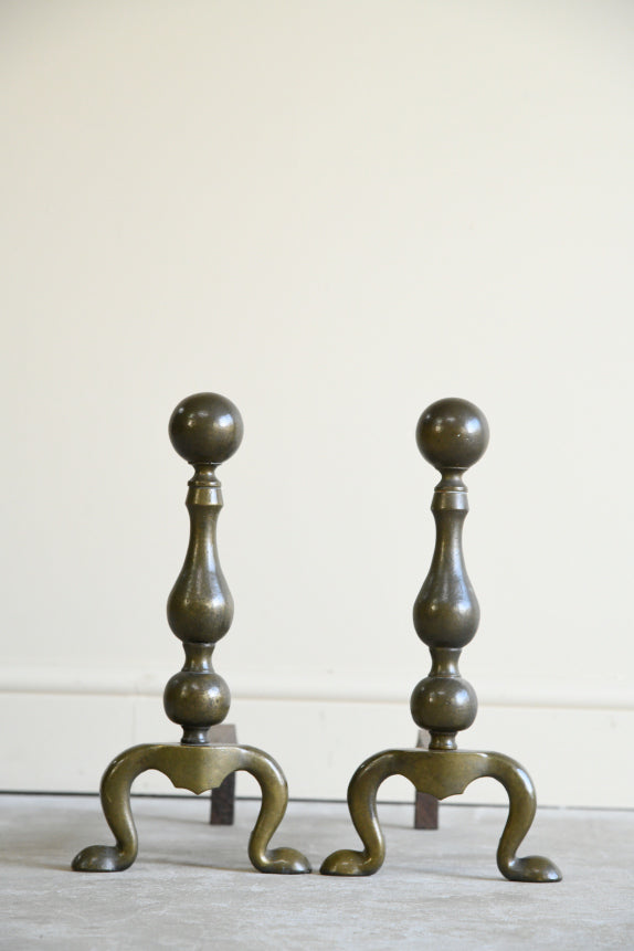 Pair Traditional Style Brass Andirons Fire Dogs