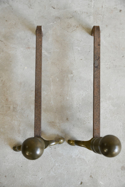 Pair Traditional Style Brass Andirons Fire Dogs