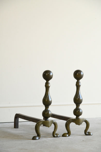 Pair Traditional Style Brass Andirons Fire Dogs