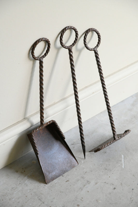 Vintage Wrought Iron Fire Tools Set