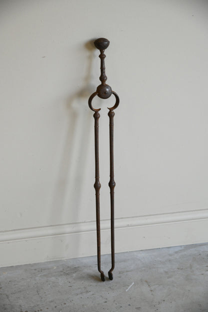 Large Antique Steel Fire Tongs