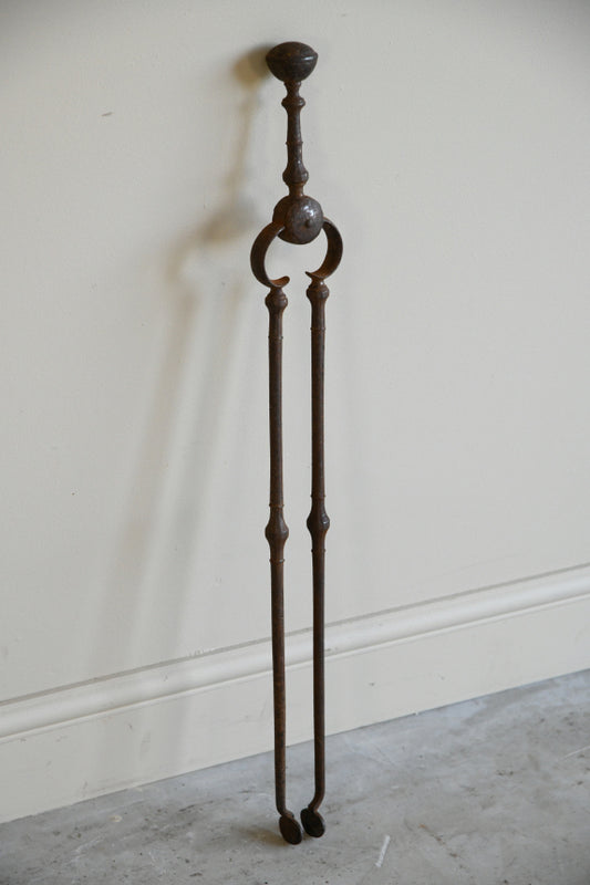 Large Antique Steel Fire Tongs