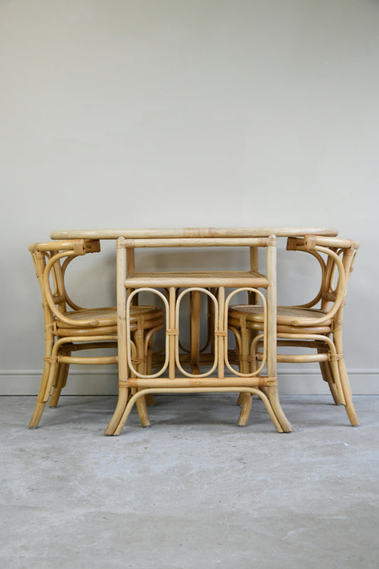 Vintage Bamboo & Cane Table & Chairs