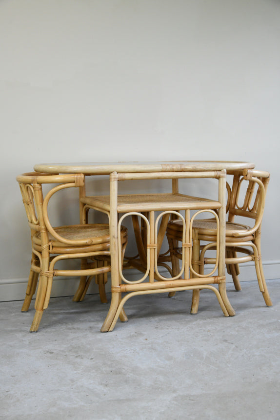 Vintage Bamboo & Cane Table & Chairs