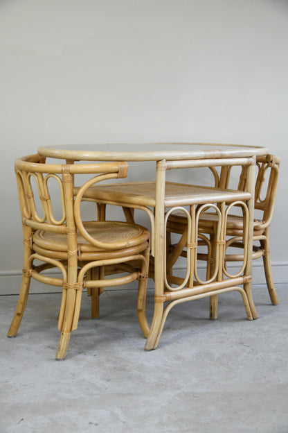 Vintage Bamboo & Cane Table & Chairs