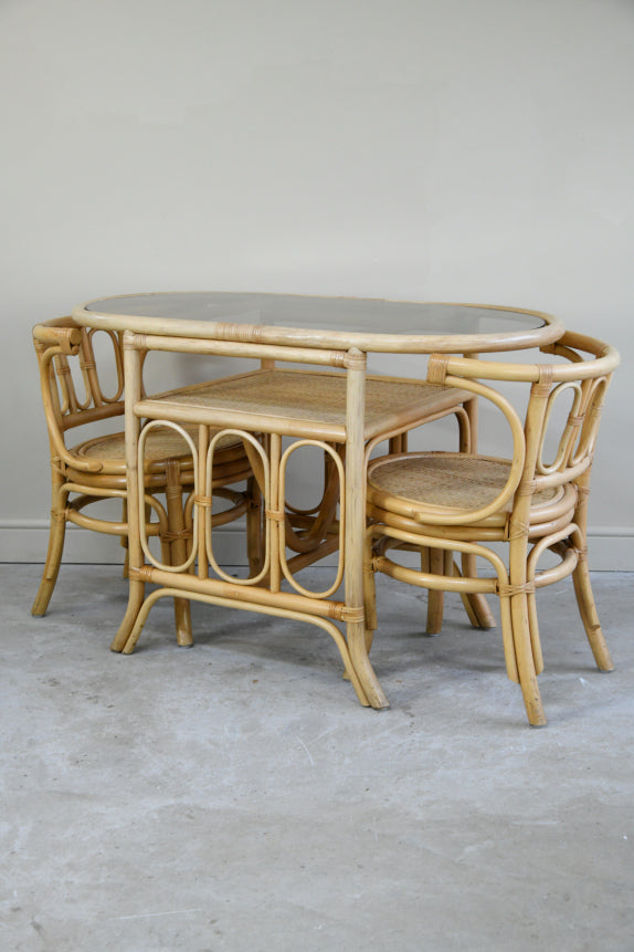 Vintage Bamboo & Cane Table & Chairs