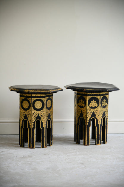 Pair Eastern Black & Gilt Occasional Tables