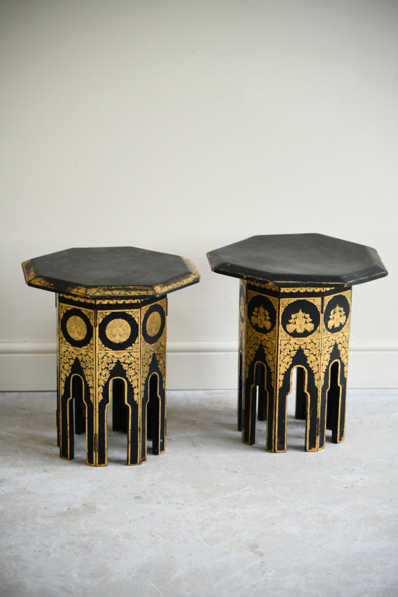 Pair Eastern Black & Gilt Occasional Tables