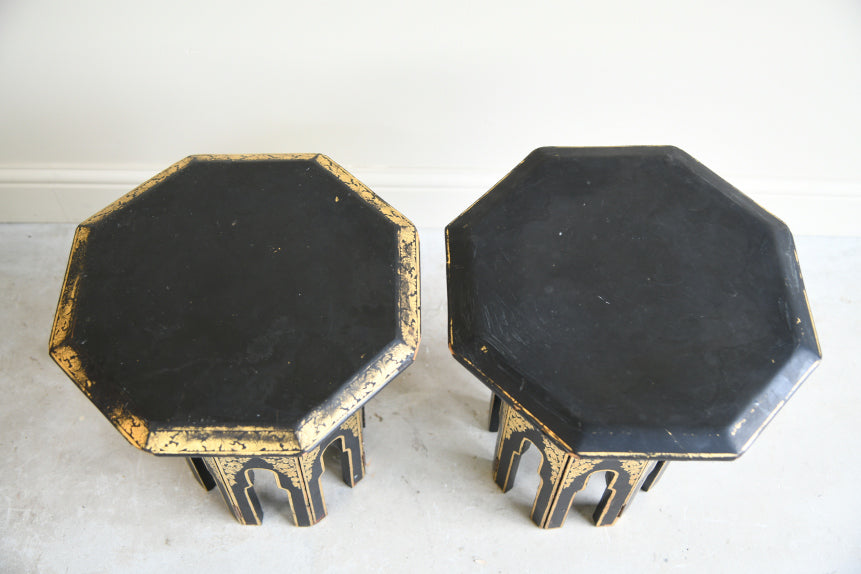 Pair Eastern Black & Gilt Occasional Tables