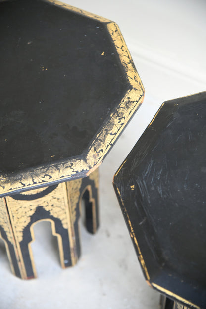 Pair Eastern Black & Gilt Occasional Tables